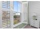 Bedroom window view with white shutters and water view at 330 Compass Point Dr # 101, Bradenton, FL 34209