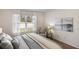 Main bedroom with plush bed, side chair, and window overlooking backyard at 2200 Pratt Avenue, North Port, FL 34286
