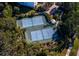 Aerial view of community tennis courts nestled among lush greenery, enhancing the recreational appeal at 2550 Harbourside Dr # 322, Longboat Key, FL 34228