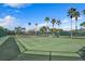 Green tennis court with palm trees and fencing at 7318 Marathon Dr, Seminole, FL 33777