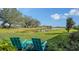 Peaceful backyard oasis with two Adirondack chairs overlooking a pond at 7872 Mainsail Ln, Sarasota, FL 34240