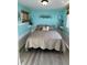 Relaxing bedroom with light teal walls and a comfortable bed at 2601 Gulf N Dr # 729, Bradenton Beach, FL 34217