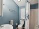 Simple bathroom with shower, toilet and pedestal sink at 283 Bainbridge Dr, Nokomis, FL 34275