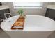 Freestanding bathtub with wooden bath tray at 4304 Fly Rod Ter, Parrish, FL 34219