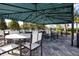 Outdoor dining tables under striped awning at 4304 Fly Rod Ter, Parrish, FL 34219