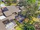 Aerial view of the house highlighting the screened lanai, private yard and mature trees at 5724 Doral Dr, Sarasota, FL 34243