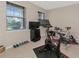 Home gym with Peloton bike, weights, and other exercise equipment at 17633 Cantarina Cv, Bradenton, FL 34211