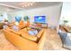 Bright living room featuring comfortable leather sofas and large TV at 1906 Gulf N Dr # 106, Bradenton Beach, FL 34217