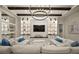 Elegant living room with a large sectional sofa and a beautiful chandelier at 8358 Redonda Loop, Lakewood Ranch, FL 34202