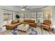 Bright living room with leather sectional sofa and access to backyard patio at 3822 75Th E Ter, Sarasota, FL 34243