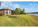 Backyard with pond view, lush green grass, and a small tree at 5337 Popoli Way, Sarasota, FL 34238