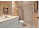 Clean bathroom with shower, toilet and vanity at 14802 7Th E Ave, Bradenton, FL 34212