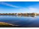 Stunning view of a lake with houses and a fountain in a residential community at 8497 Pavia Way, Bradenton, FL 34202