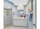 Elegant bathroom with a walk-in shower, vanity, and light blue walls at 1336 Benjamin Franklin Dr # 1F, Sarasota, FL 34236