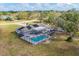 Aerial view of property with a large, screened-in pool and spacious yard at 1573 Shadow Ridge Cir, Sarasota, FL 34240