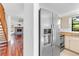 Stainless steel appliances and wood flooring in this kitchen at 2037 Linwood Way, Sarasota, FL 34232