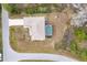 An aerial view of the property showcasing the home's layout, in-ground pool, and surrounding landscape at 2926 Sultan Ct, North Port, FL 34286