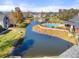 Scenic aerial view of the community pool and pond creating a peaceful, resort-like atmosphere at 5711 Soldier Cir # 204, Sarasota, FL 34233