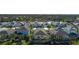 Aerial view of a community with houses, lake, and lush landscaping at 10624 Falling Leaf Ct, Parrish, FL 34219