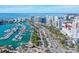 Scenic aerial shot of a waterfront city featuring a harbor, ocean, and buildings at 1350 Main St # 1410, Sarasota, FL 34236