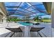 Inviting pool and spa with covered patio and lounge chairs at 3123 Founders Club Dr, Sarasota, FL 34240