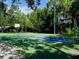 Well-maintained outdoor basketball court features blue and green surface with trees at 3822 Ironwood Ct, Sarasota, FL 34243