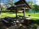 Charming covered picnic area with tables and a grill, perfect for outdoor gatherings and community events at 3822 Ironwood Ct, Sarasota, FL 34243