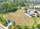 Aerial view of a community green space with soccer goals and seating areas at 4121 Deep Creek Ter, Parrish, FL 34219