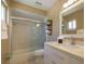 Updated bathroom featuring modern fixtures, a shower-tub combo, and a sleek vanity at 757 Beach Rd # 300, Sarasota, FL 34242