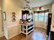 Kitchen with island, wood flooring and a window seat at 7619 Teal Trace, Bradenton, FL 34203