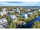 Aerial view of waterfront homes with lush landscaping and private docks at 115 Burns Rd, Terra Ceia, FL 34250