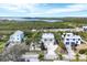 Aerial view showcasing waterfront homes, lush greenery, and tranquil bay, perfect for coastal living at 115 Burns Rd, Terra Ceia, FL 34250