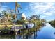 Scenic waterfront view showcasing a boat dock, serene canal, and neighboring homes in a coastal community at 115 Burns Rd, Terra Ceia, FL 34250