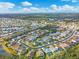 Aerial view of a residential neighborhood with houses, canals, and lush greenery at 4360 85Th Avenue E Cir, Parrish, FL 34219