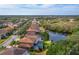 Wide aerial view of a neighborhood with houses and a lake at 6150 42Nd Street E Cir, Bradenton, FL 34203