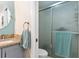 Clean bathroom with shower, granite vanity and updated fixtures at 1512 Pelican Cove Rd # 239, Sarasota, FL 34231