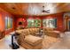 Spacious living room with wood ceilings and comfortable seating at 1804 N Lake Shore Dr, Sarasota, FL 34231