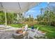 The backyard has a firepit, patio, and plenty of space for activities at 3445 Anglin Dr, Sarasota, FL 34242