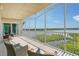 Peaceful screened balcony with lake views and seating at 10510 Boardwalk Loop # 602, Bradenton, FL 34202