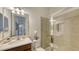 Clean bathroom with walk-in shower and single sink vanity at 12607 Wheatgrass Ct, Parrish, FL 34219