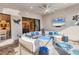 Covered patio with comfortable seating and ocean view at 14608 Derna Ter, Bradenton, FL 34211
