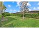 Landscaped backyard with lush lawn and privacy hedge at 3314 Chestertown Loop, Bradenton, FL 34211