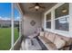 Relaxing screened porch with seating area and backyard views at 5233 Blossom Cv, Lakewood Ranch, FL 34211