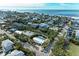 Aerial view of a single-Gathering home with a private pool and lush landscaping, close to the beach at 115 Los Cedros Dr, Anna Maria, FL 34216