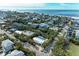 Aerial view of a single-Gathering home with a private pool and lush landscaping, close to the beach at 115 Los Cedros Dr, Anna Maria, FL 34216