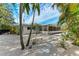 Landscaped backyard oasis with palm trees and a screened-in patio at 115 Los Cedros Dr, Anna Maria, FL 34216