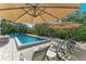 Relax by the pool under the shade of umbrellas at 115 Los Cedros Dr, Anna Maria, FL 34216