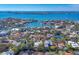 Wide aerial view showing the neighborhood and waterfront location at 1509 Flower Dr, Sarasota, FL 34239