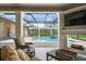 Enjoy the view from the covered patio with pool and fireplace at 4022 Mayors Ct, Sarasota, FL 34240
