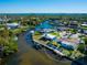Waterfront property aerial view, showcasing the home's location and canal access at 5303 Coral Blvd, Bradenton, FL 34210